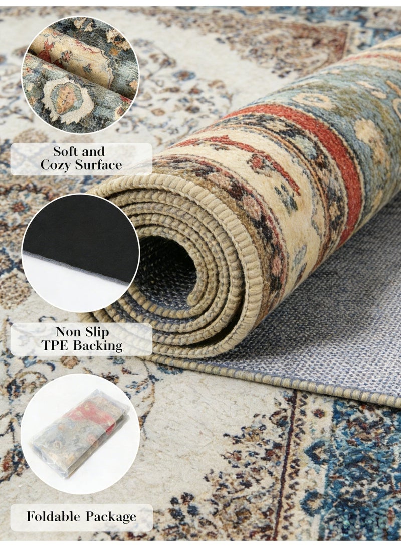 سجادة فاخرة كلاسيكية بأسلوب الشرق الأوسط والأوروبي | سجادة كريستا مقاومة للانزلاق 200×140 سم لزينة المنزل - Image 2