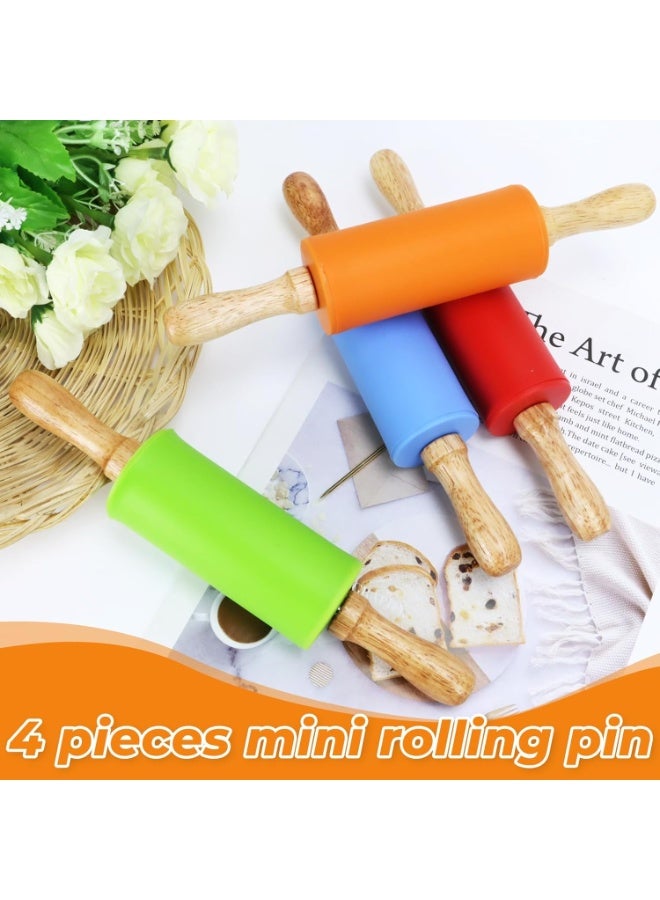 4 مجموعات من دوامات التمرير الصغيرة للأطفال، دوامات تمرير خشبية مقاس 9 بوصة مع مقابض غير لاصقة من السيليكون، مصممة لخبز الكعك للأطفال - Image 4