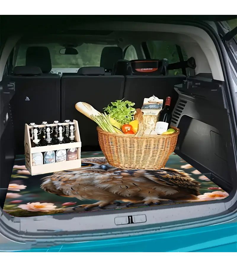1pc Owl Print Polyester Car Trunk Mat Soft Machine Washable Suv Truck Cargo Liner Easy Clean Interior Protector With Stylish Owl Design For Secure Storage And Scratch Prevention Vehicle Maintenance Durable Accessory - Image 4