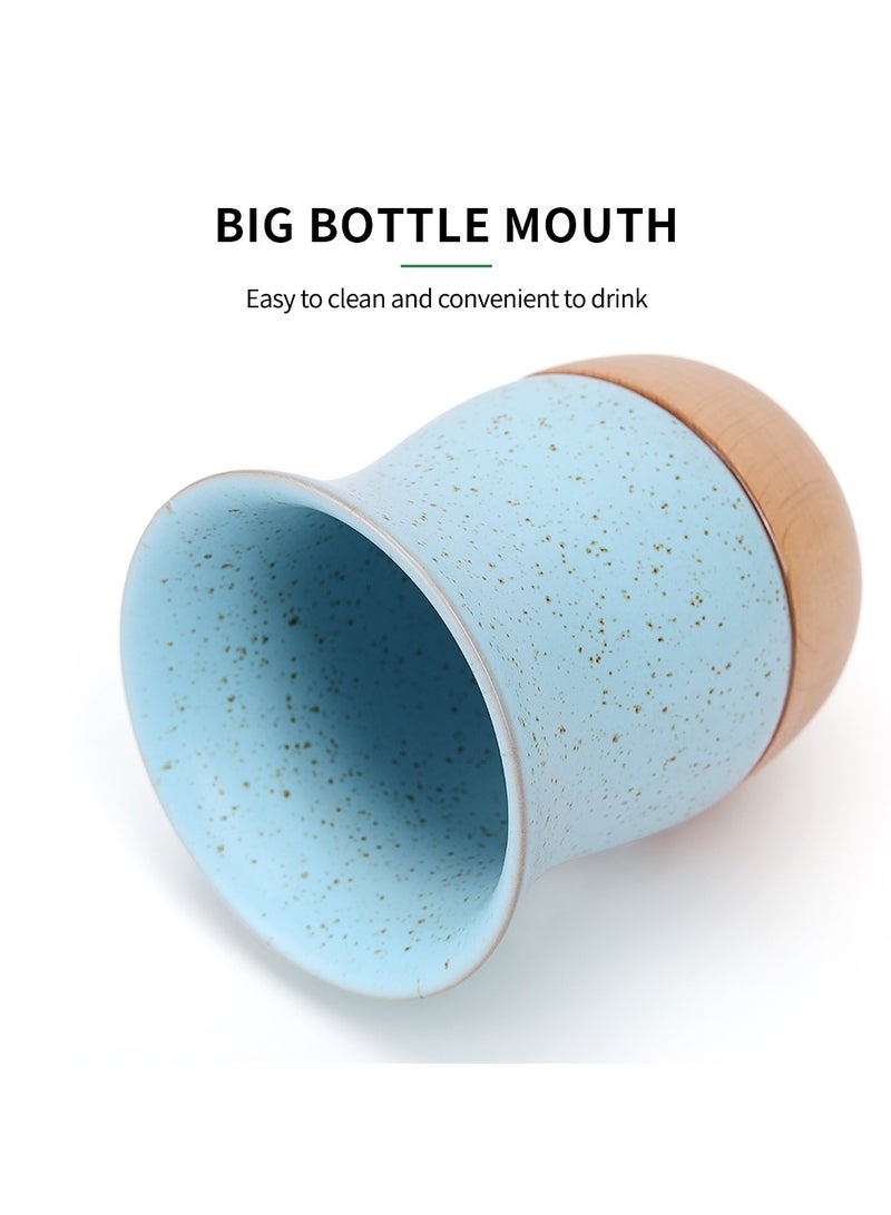 كوبرو كوب سيراميك على قاعدة خشبية مع فرشاة قش، كوب شاي ماتي، كوب قهوة - Image 5