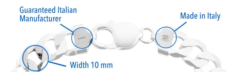 QUADRI - Extra Shiny Cuban Link Bracelet for Men and Women 10mm in 925 Sterling Silver Italian Diamond-Cut - 7.5 Inch - Premium Quality - Gift Box Included - Image 2