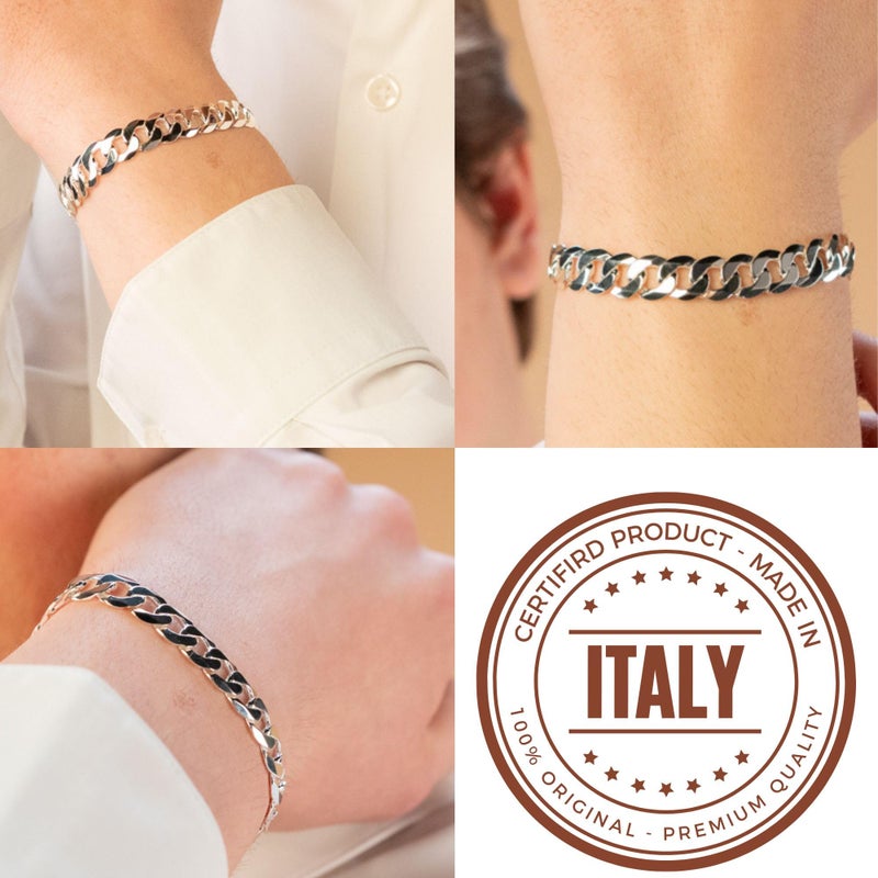 QUADRI - Extra Shiny Cuban Link Bracelet for Men and Women 10mm in 925 Sterling Silver Italian Diamond-Cut - 7.5 Inch - Premium Quality - Gift Box Included - Image 4