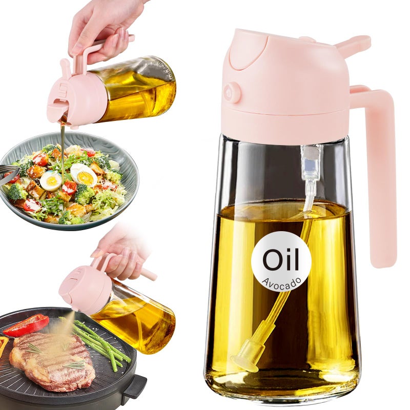 ‎YARRAMATE YARRAMATE 16oz470ml Glass Olive Oil Sprayer for Cooking with Stickers 2 in 1 Oil Dispenser for Kitchen Gadgets Food Grade Premium Spray Bottle for Salad Frying BBQ PeachPink - Image 2