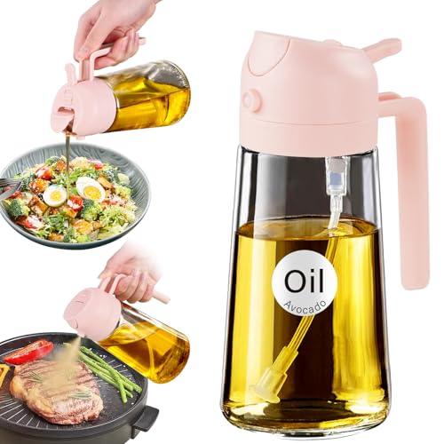 ‎YARRAMATE YARRAMATE 16oz470ml Glass Olive Oil Sprayer for Cooking with Stickers 2 in 1 Oil Dispenser for Kitchen Gadgets Food Grade Premium Spray Bottle for Salad Frying BBQ PeachPink - Image 1