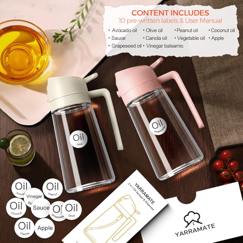 ‎YARRAMATE YARRAMATE 16oz470ml Glass Olive Oil Sprayer for Cooking with Stickers 2 in 1 Oil Dispenser for Kitchen Gadgets Food Grade Premium Spray Bottle for Salad Frying BBQ PeachPink - Image 3