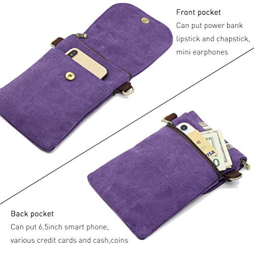 SILKAREA Boho Canvas Cell Phone Purse Small Crossbody Bag for Women Embroidery Mini Shoulder Handbags Wallet Pouch Bag (Purple) - Image 4
