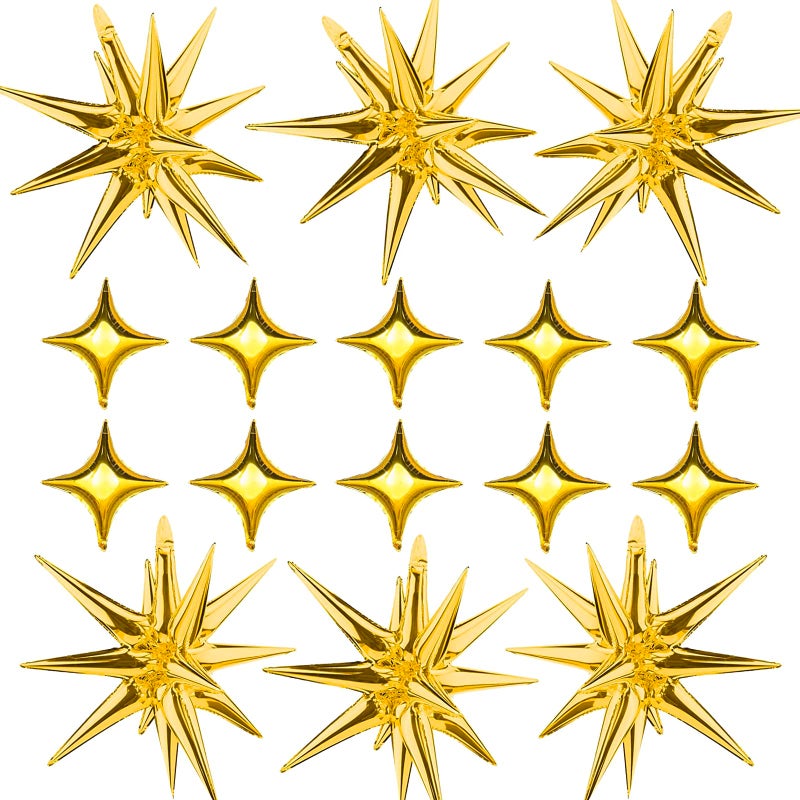 SONICEBUY Gold Star Foil Balloons Kit 6 Pack 12 Point Starburst Cone and Spike Balloons With 10Pcs Four Pointed Stars for Wedding Baby Shower Photo Booth Birthday Party Supplies - Image 2