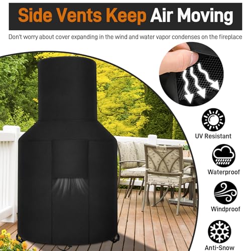 LYHNMW Patio Chiminea Cover Waterproof Chiminea Fire Pit Cover Heavy Duty 420D Oxford Protective Fireplace Covers with Drawstring for Outdoor Garden - Image 3
