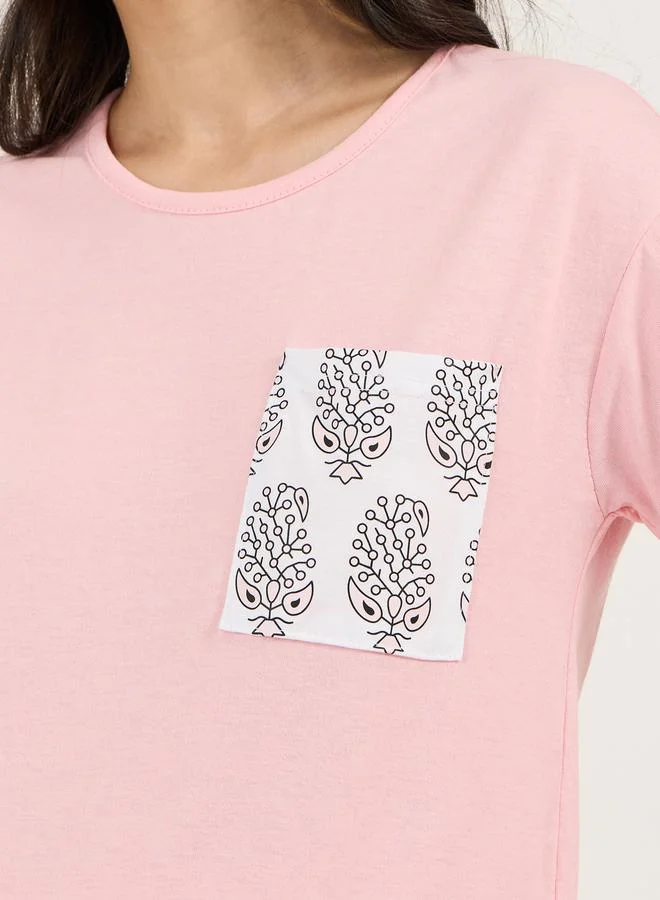 Styli Printed Pocket Detail T-Shirt & Pyjama Set