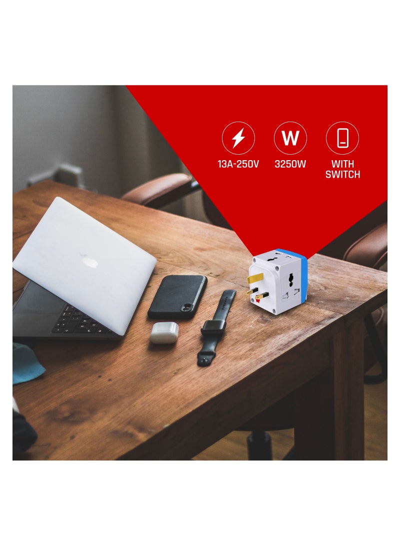 elexon 3 Way and 3 Switch Universal Power Adapter, Worldwide with Power Indicator Neon light, AC Outlet Power Plug Adapters for UK Pin type (EL 7305) - 1 year Warranty  ESMA Certified… - Image 3