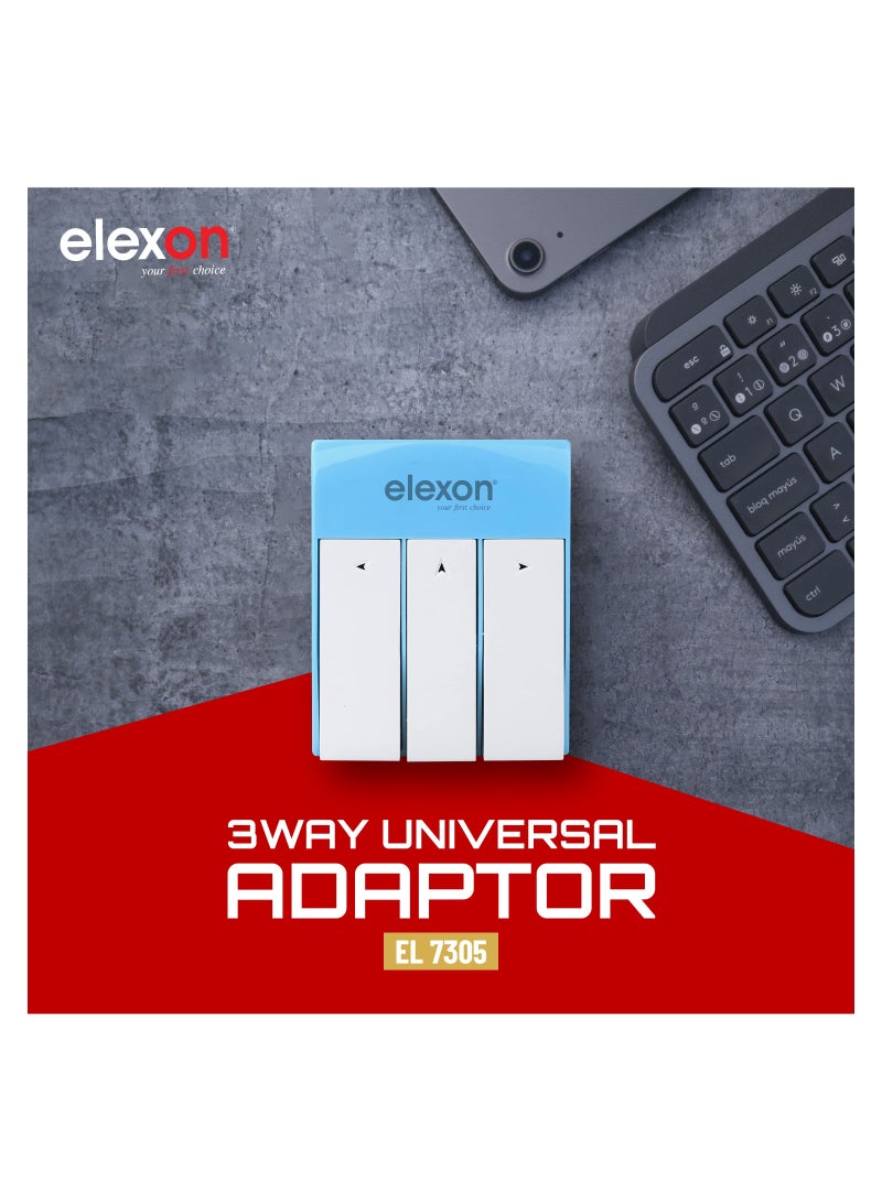 elexon 3 Way and 3 Switch Universal Power Adapter, Worldwide with Power Indicator Neon light, AC Outlet Power Plug Adapters for UK Pin type (EL 7305) - 1 year Warranty  ESMA Certified… - Image 2