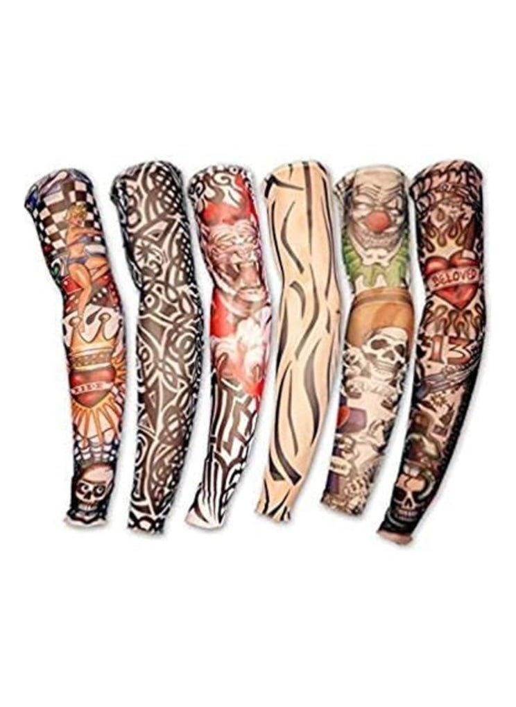 Generic One Piece Women's and Men's Nylon Stretch Tattoo Printed Full Hand Arm Sleeves Gloves, Random Print, Multicolor  - Image 1