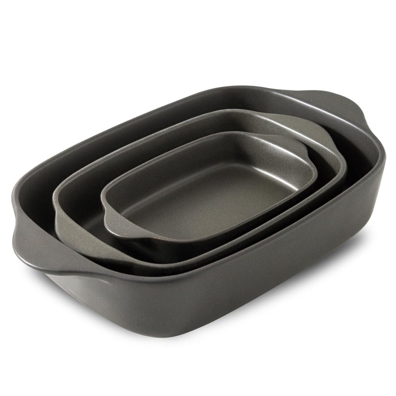 Tikooere Casserole Dishes for Oven Stoneware Baking Dishes Set of 3 Ceramic Baking Pan Deep Rectangular Lasagna Pan Farmhouse Bakeware Sets for Christmas Gift 1491288 Matte Black