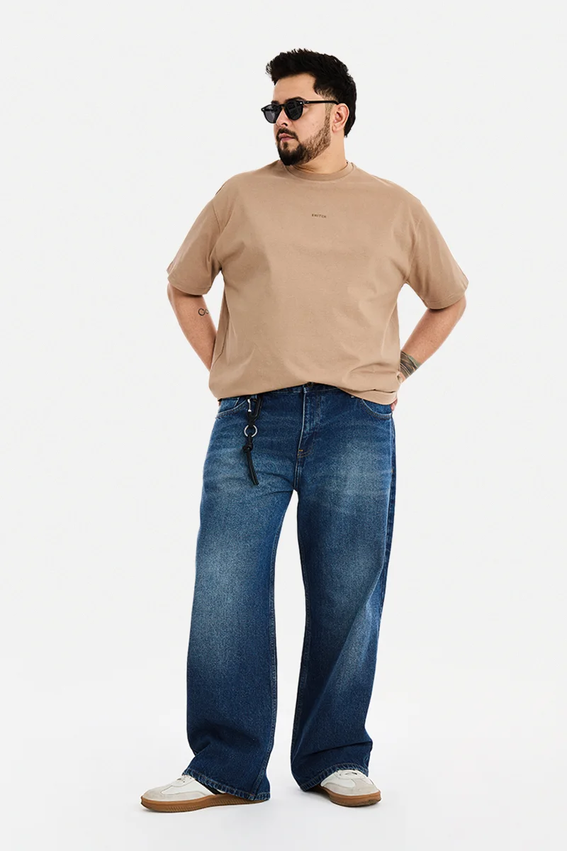 سنيتش Blue Textured Loose Fit Plus Size Jeans