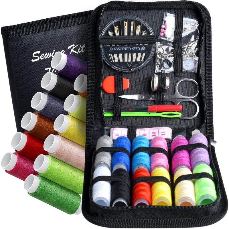 Sewing KitZipper Portable Mini Sewing Kits for AdultsTraveler Beginner EmergencyFamily RepairSewing Supplies with 12 Color ThreadScissorsNeedlesTape Measure and Other Accessories
