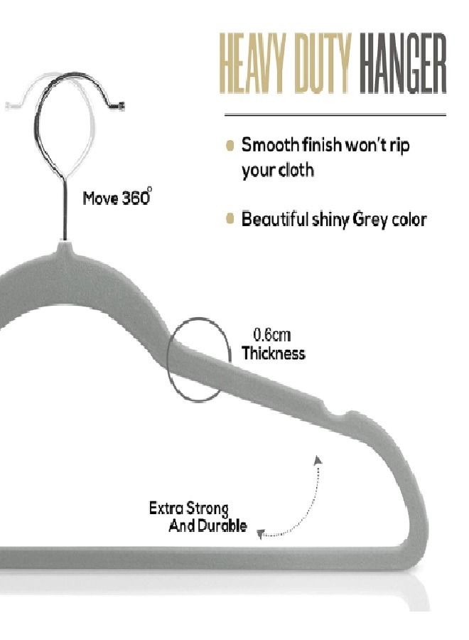 زوبير مجموعة علاقات مخملية بخطاف دوار بزاوية 360 درجة ومضادة للانزلاق مكونة من 100 قطعة . فضي رمادي 43.18x23.3x0.5سم - Image 3