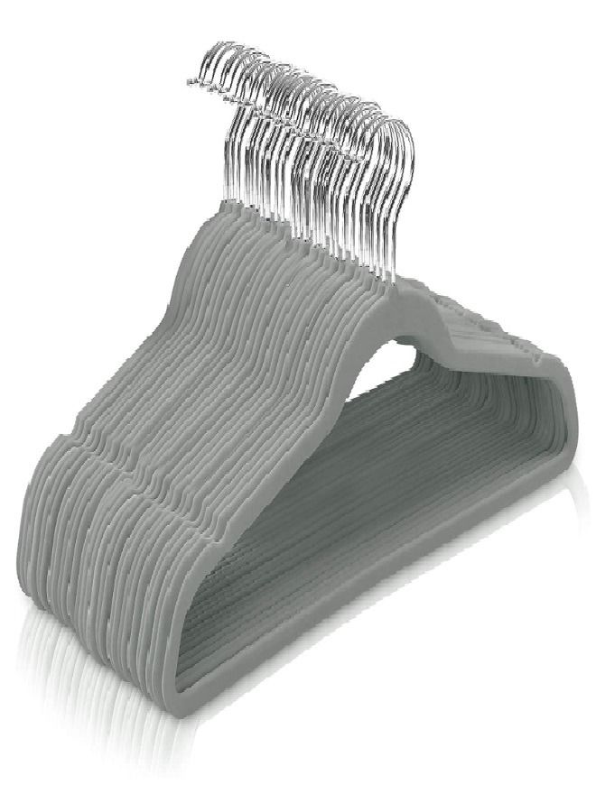 زوبير مجموعة علاقات مخملية بخطاف دوار بزاوية 360 درجة ومضادة للانزلاق مكونة من 100 قطعة . فضي رمادي 43.18x23.3x0.5سم - Image 1