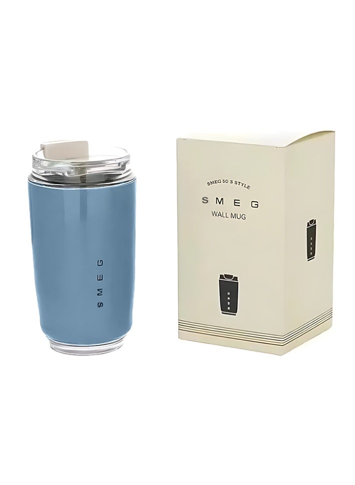 سميج كوب قهوة للسفر من Smeg، كوب معزول للمشروبات مع غطاء مضاد للتسرب، كوب قهوة طويل الأمد مع غطاء، ترمس قهوة للسفر (أزرق) - Image 1