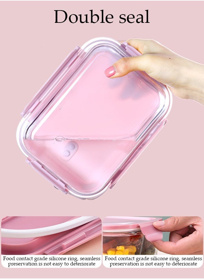 DUNISO - 3 Pieces Glass Kitchen Meal Preparation Container, Glass Meal Boxes, Glass Bowls 410ml, 680ml, 1040ml, Refrigerator Frozen Food Sealed Preservation Box, Microwave Heating Glass Meal Box, Pink Color - Image 1