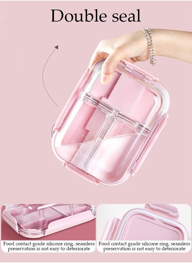 DUNISO - 3 Pieces Glass Kitchen Meal Preparation Container, Glass Meal Boxes, Glass Bowls 410ml, 680ml, 1040ml, Refrigerator Frozen Food Sealed Preservation Box, Microwave Heating Glass Meal Box, Pink Color - Image 1