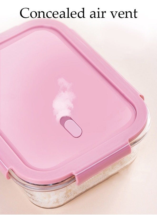 DUNISO - 3 Pieces Glass Kitchen Meal Preparation Container, Glass Meal Boxes, Glass Bowls 410ml, 680ml, 1040ml, Refrigerator Frozen Food Sealed Preservation Box, Microwave Heating Glass Meal Box, Pink Color - Image 1