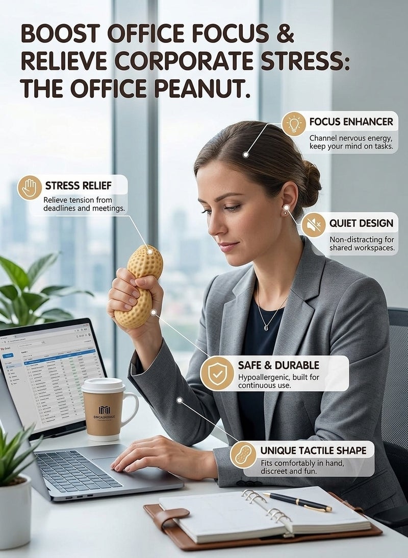 REZZOSS Peanut Squishy Fidget Toy 2-Pack – 11cm Realistic Slow-Rising Stress Relief Squeeze Balls for Adults & Kids | Ultra-Soft Memory Dough Tactile Sensory Fidget | Silent Desk Decompression Toy for Office Focus, Corporate Anxiety, ADHD & Autism | Novelty Gift Set - Image 4