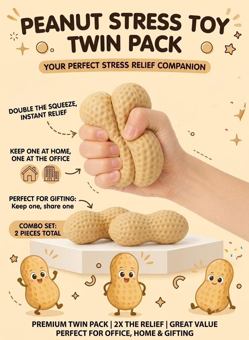 REZZOSS Peanut Squishy Fidget Toy 2-Pack – 11cm Realistic Slow-Rising Stress Relief Squeeze Balls for Adults & Kids | Ultra-Soft Memory Dough Tactile Sensory Fidget | Silent Desk Decompression Toy for Office Focus, Corporate Anxiety, ADHD & Autism | Novelty Gift Set - Image 2