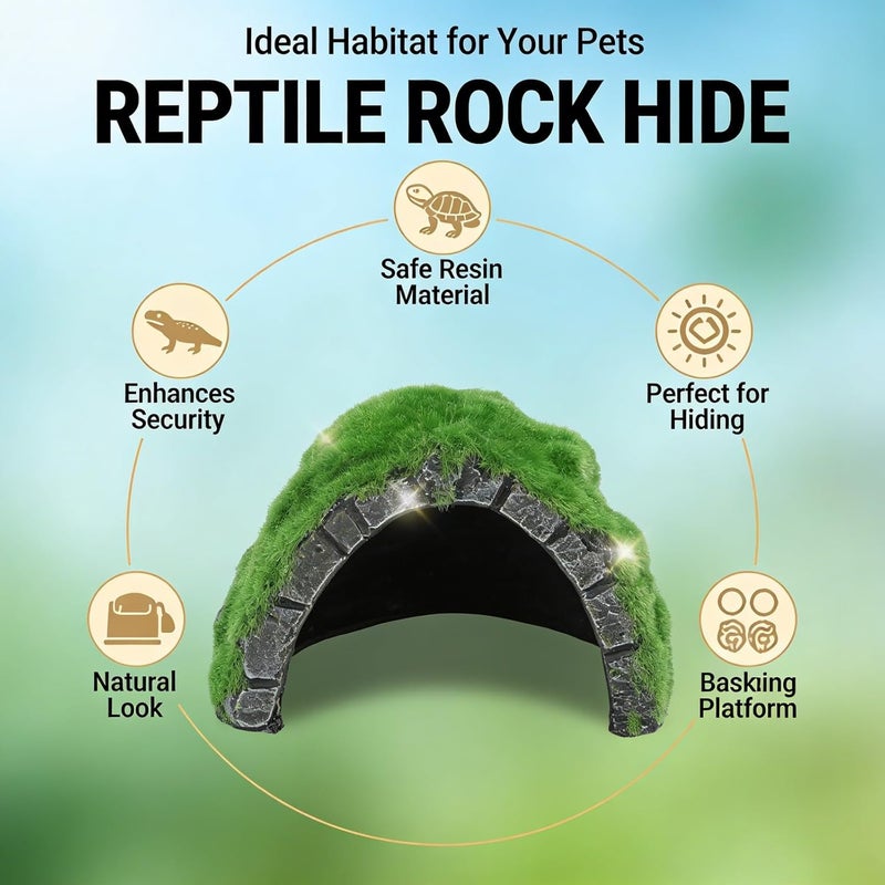 Reptile Rock Hide Cave, Resin Basking Terrace, 14x12cm, Tortoise Hideout, Aquarium Decoration - Non - Resin, Ideal for Turtles & Lizards - Image 5