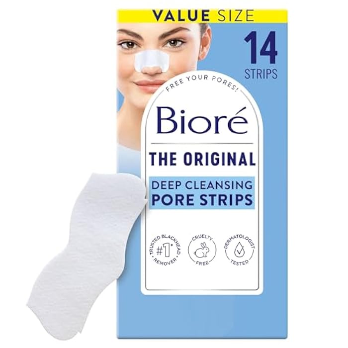 Bioré Original Blackhead Remover Strips, Deep Cleansing Nose Strips With Instant Pore Unclogging, Features C-Bond Technology, Oil-Free, Non-Comedogenic Use, 14 Count - Image 1