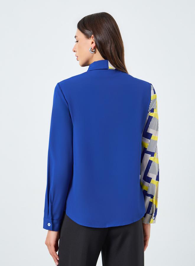 Take Two Blue Color Block Printed Long Sleeve Shirt - Image 4