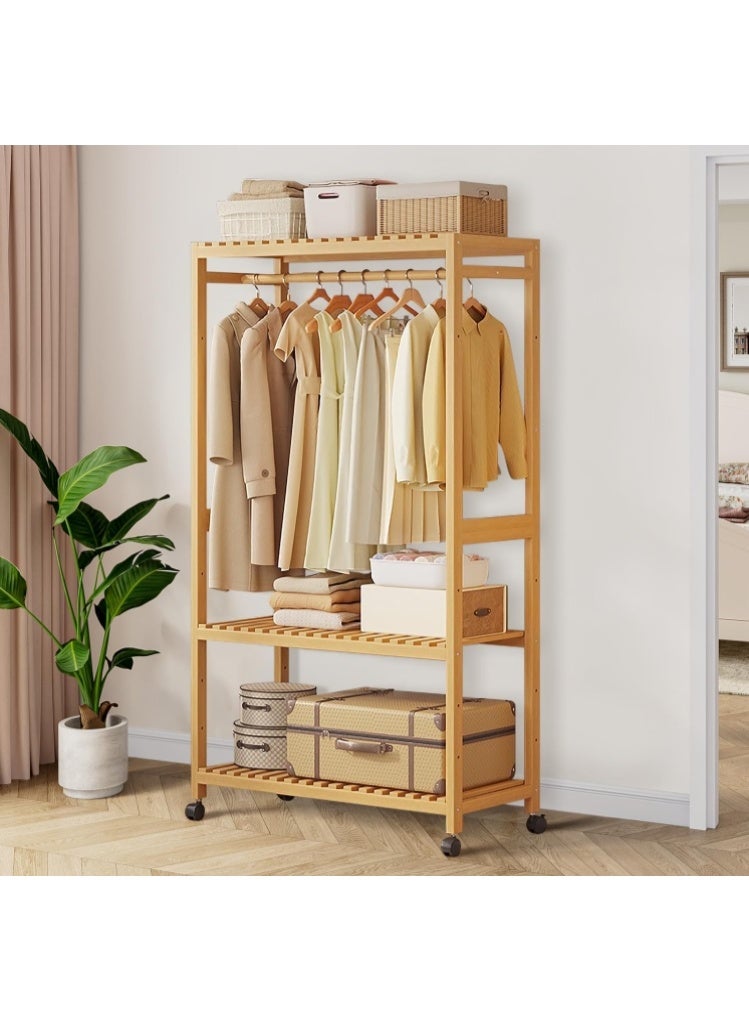 فورثكان رف ملابس متحرك شديد التحمل من Forthcan مع رفوف قابلة للتعديل لتعليق وتخزين الملابس في الخزانة، 83 × 34 × 160 سم، لون طبيعي - Image 3