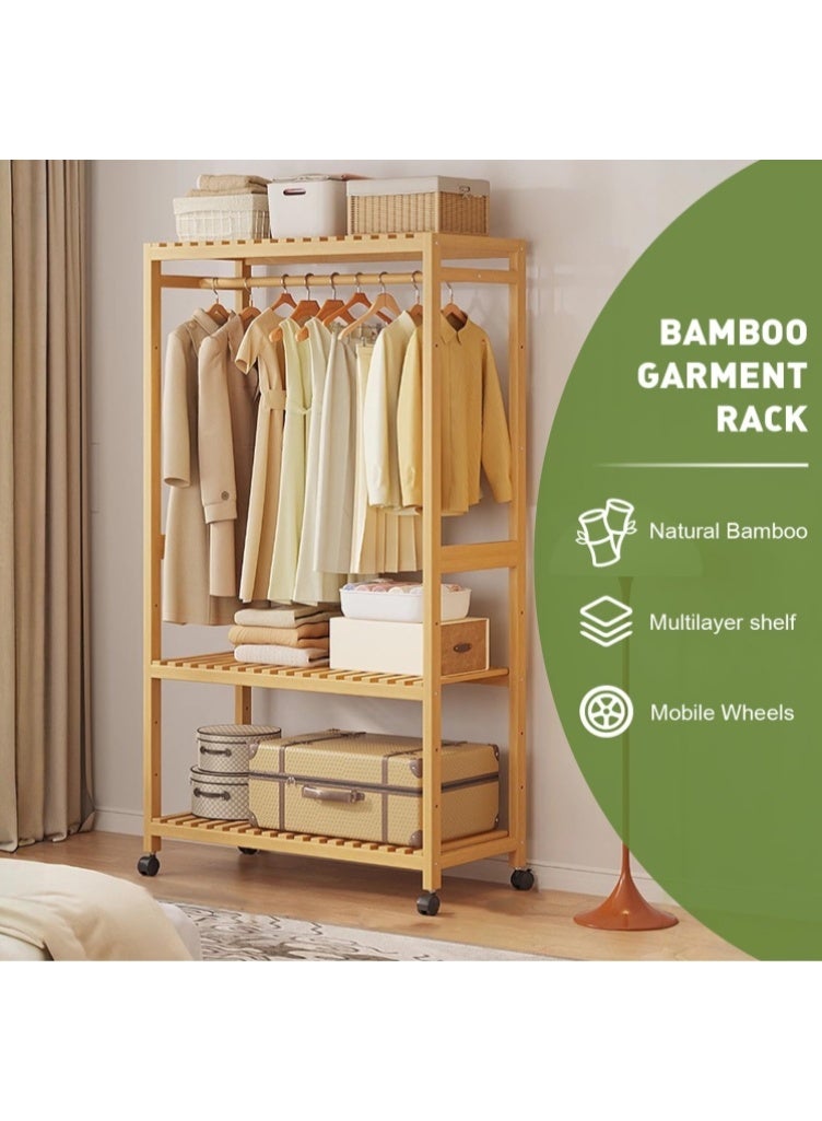 فورثكان رف ملابس متحرك شديد التحمل من Forthcan مع رفوف قابلة للتعديل لتعليق وتخزين الملابس في الخزانة، 83 × 34 × 160 سم، لون طبيعي - Image 4