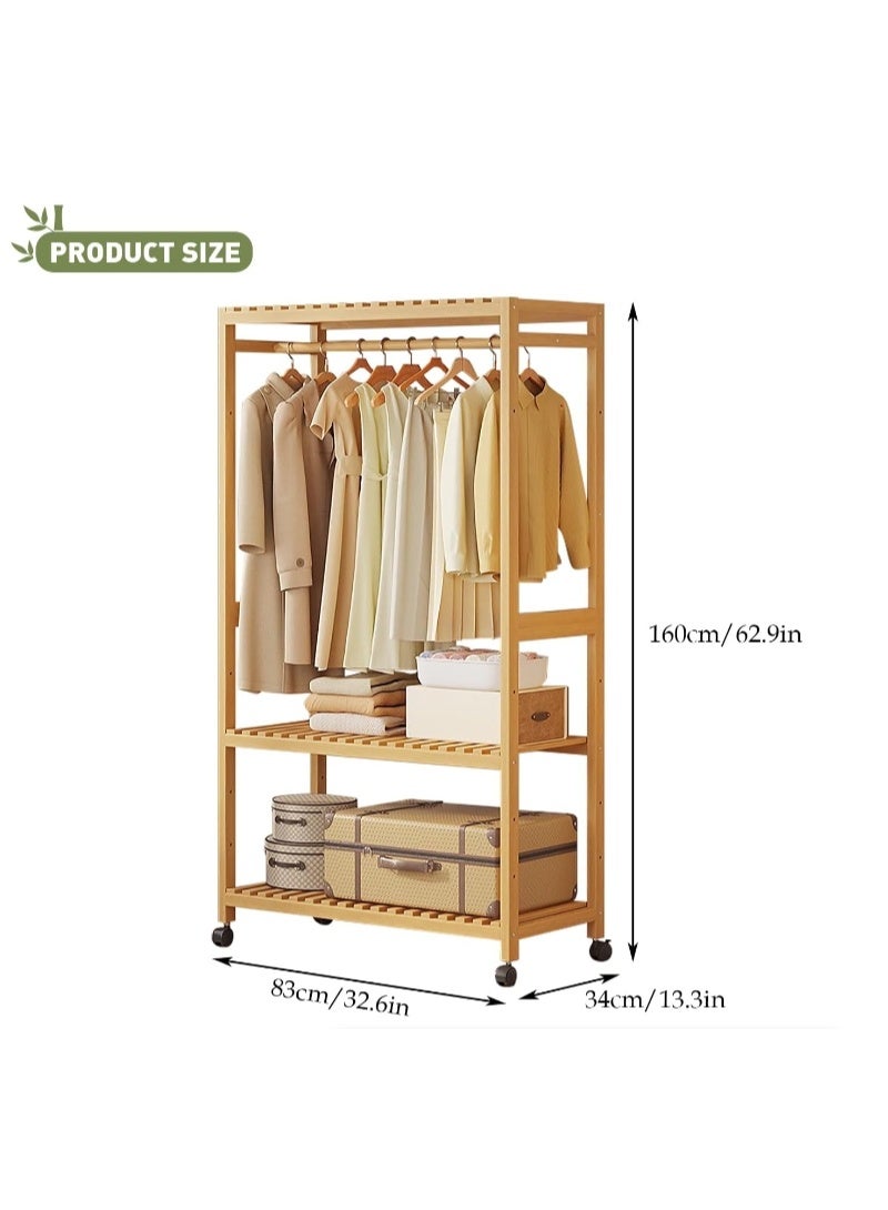 فورثكان رف ملابس متحرك شديد التحمل من Forthcan مع رفوف قابلة للتعديل لتعليق وتخزين الملابس في الخزانة، 83 × 34 × 160 سم، لون طبيعي - Image 2