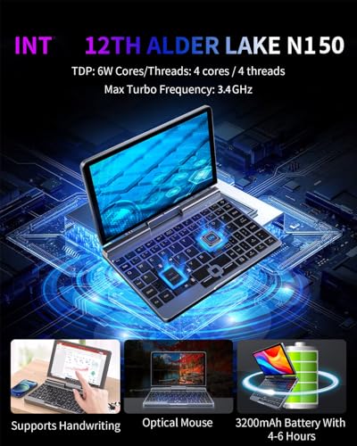 KOOFORWAY 8 Inch 2-in-1 Mini Laptop Tablet PC,N150 (Up to 3.6GHz), 12GB LPDDR5 RAM, 512GB SSD, Win 11 Pro 1280×800 Touchscreen, WiFi 6 BT5.2, USB-C, HDMI, Stylus Support Portable Notebook PC - Image 2