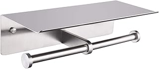 APLusee Double Toilet Paper Holder with Shelf Brushed Nickel,  SUS 304 Stainless Steel Contemporary Tissue Roll Holder - Image 1