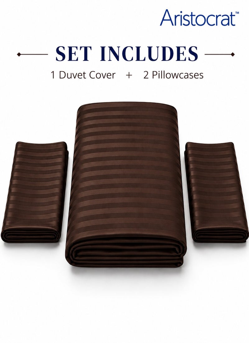 Aristocrat 3-Piece Stripe Microfiber Duvet Cover Set | Single | Includes 1 Duvet Cover (160x220cm) & 2 Pillowcases (53x75+15cm) | Ultra Soft, Breathable & Wrinkle Resistant | Chocolate Brown - Image 2