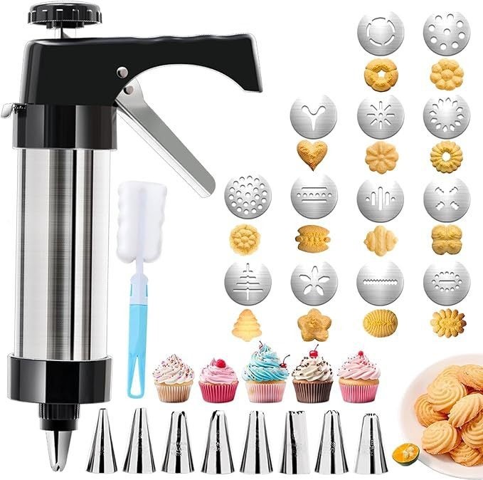 Cookie gun mold for making cookies, stainless steel piping tip set, baking tool