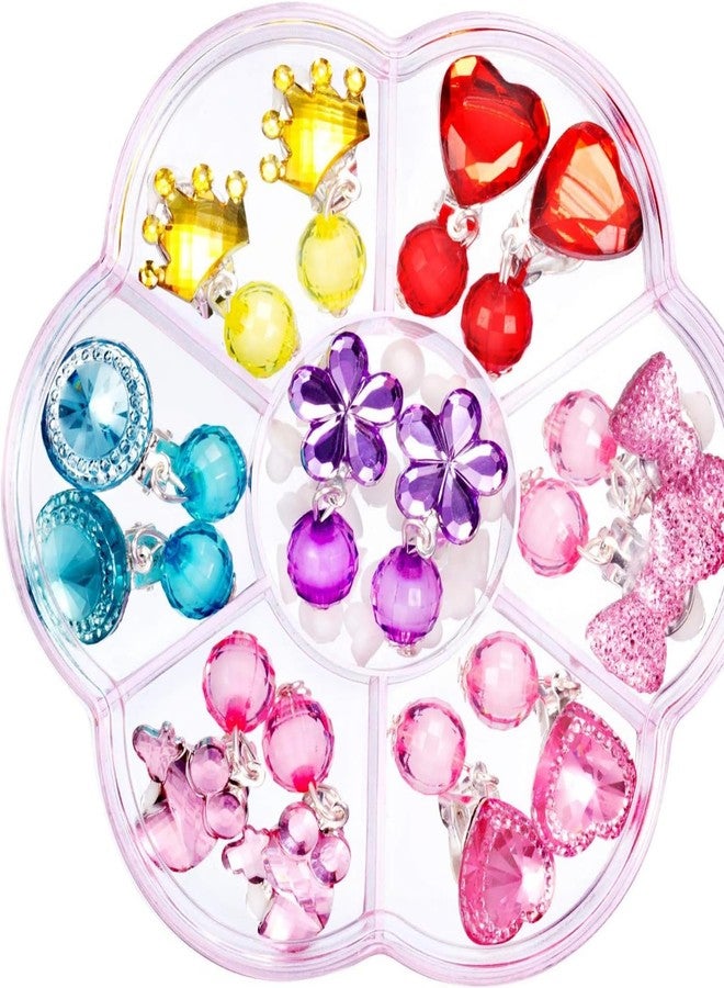 TecoKart® 7-Pair Safe Resin-Crystal Earrings for Girls Stylish | Comfortable Soft Clip On Earrings for Non Pierced Ears Pain-Free | Cute Princess-Themed Kids Earrings for Girls Ideal for Parties - Image 5