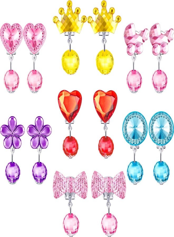 TecoKart® 7-Pair Safe Resin-Crystal Earrings for Girls Stylish | Comfortable Soft Clip On Earrings for Non Pierced Ears Pain-Free | Cute Princess-Themed Kids Earrings for Girls Ideal for Parties - Image 1