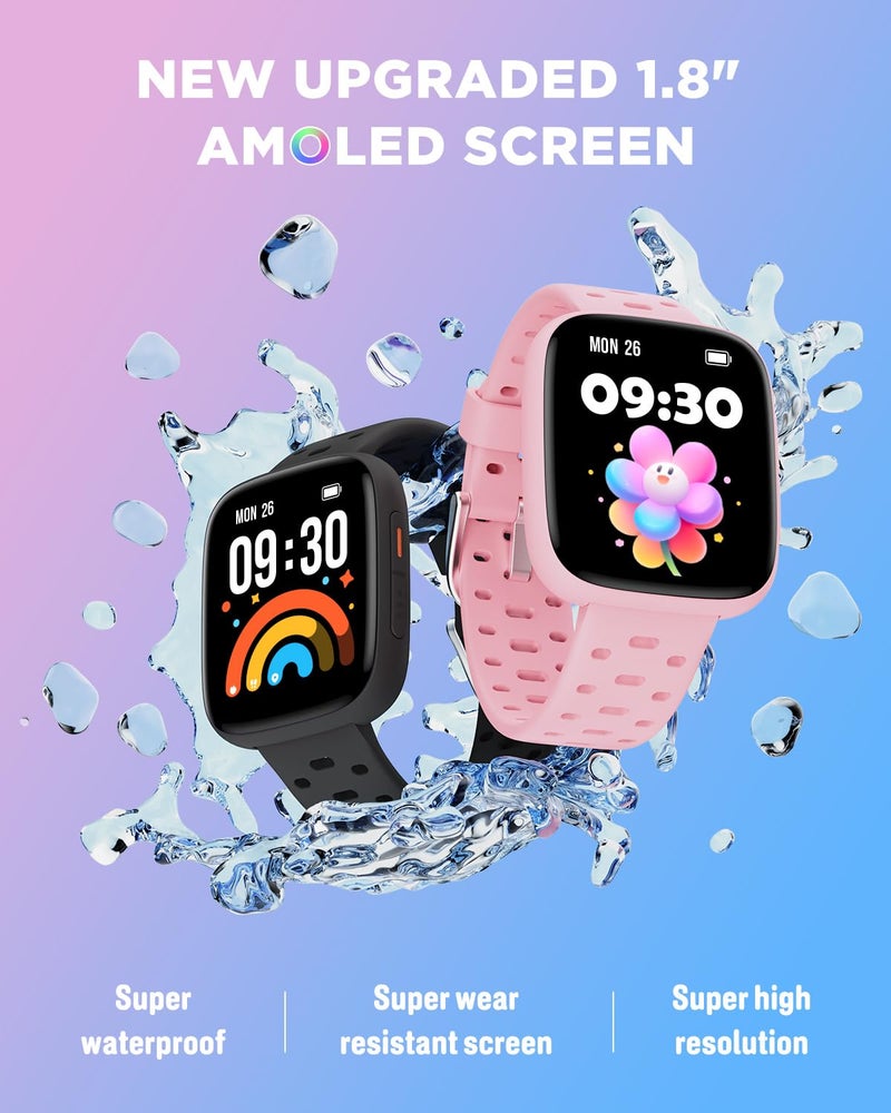 BIGGERFIVE Kids Watch No Phone Needed, 1.8" Amoled Smart Fitness Watch Pedometer, Heart Rate, Sleep Tracker, 30m Waterproof, Step Counter, Puzzle Games, 100+ Dials, Gifts for Girls 5-16, Pink - Image 3