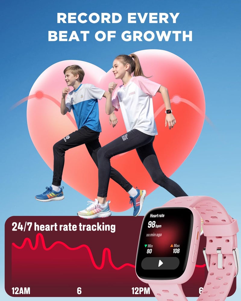 BIGGERFIVE Kids Watch No Phone Needed, 1.8" Amoled Smart Fitness Watch Pedometer, Heart Rate, Sleep Tracker, 30m Waterproof, Step Counter, Puzzle Games, 100+ Dials, Gifts for Girls 5-16, Pink - Image 5