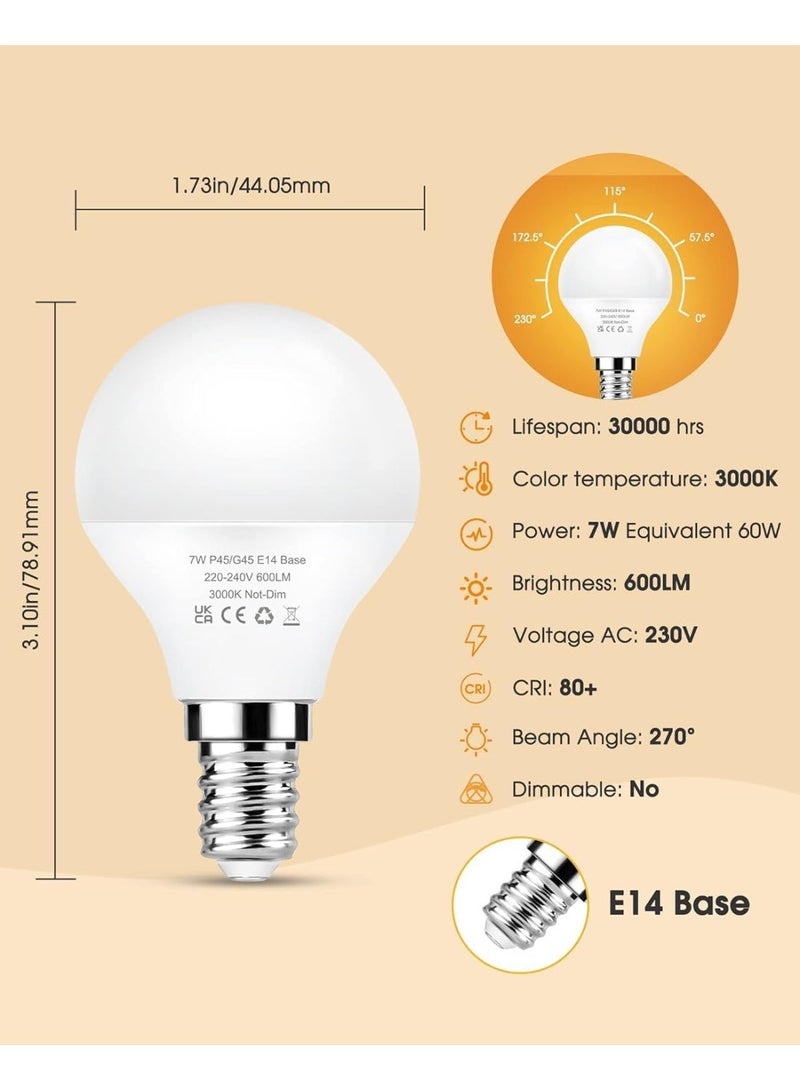 HUA QIANG WANG E14 G45 LED Light Bulb, 7W 630lm, Warm White 3000K, Small Edison Screw SES, Energy Saving Golf Ball Bulb, Non-Dimmable, Pack of 10 - Image 2