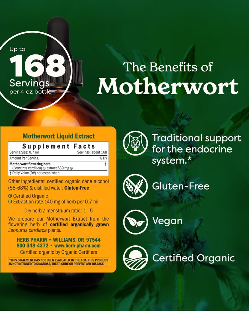 Herb Pharm Certified Organic Motherwort Liquid Extract for Endocrine System Support - 4 Ounce - Image 2