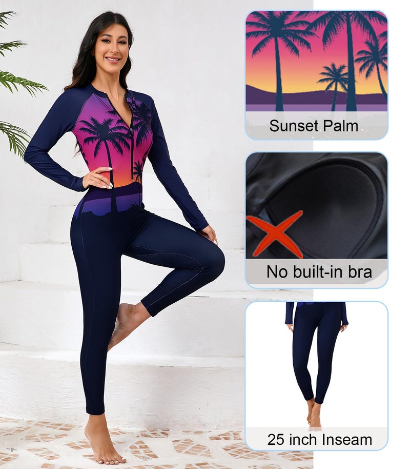 Halcurt Ladies Rash Guard Full Bodysuit Sun Protective One Piece Long Swimsuit L - Image 2