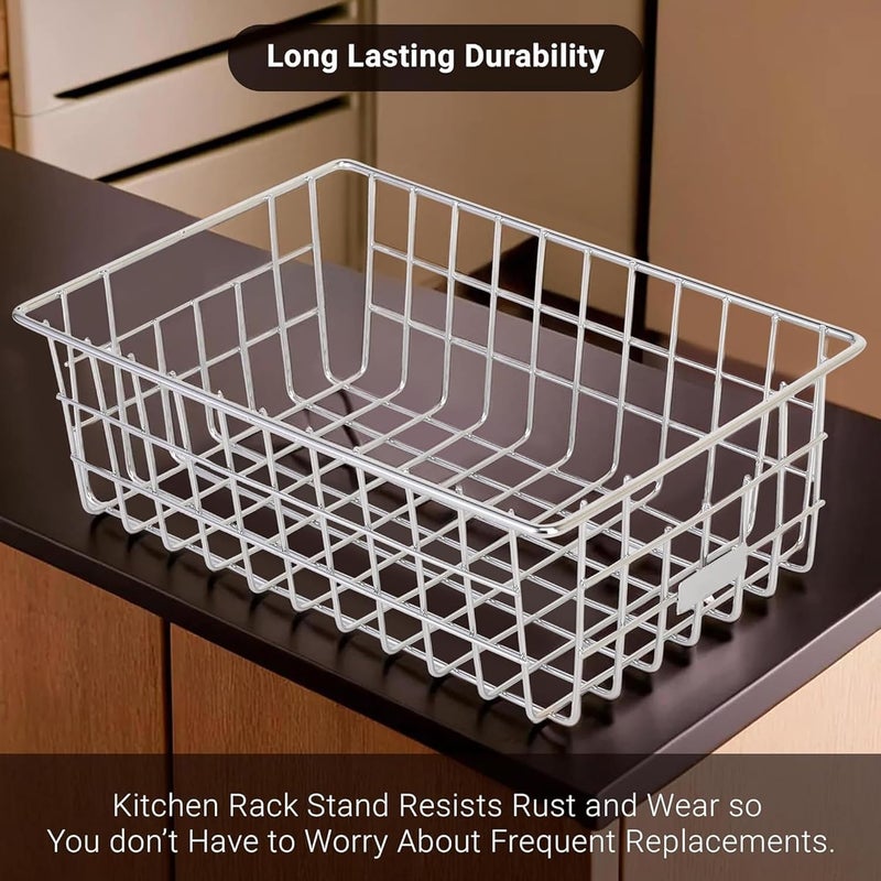 Kuber Industries Small Stainless Steel Basket for Storage - Pooja Items & Kitchen Storage Tokri for Onion Organizing - With Handles - Silver - Image 2