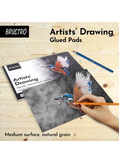 BRUSTRO BRUSTRO Artist Drawing Glued Pad | 200 GSM, A3, 24 Sheets | Natural Grain, Medium Surface, Ideal for Charcoal, Coloured Pencils, Gouche, Pen, Pastels, Ink.  - Image 3