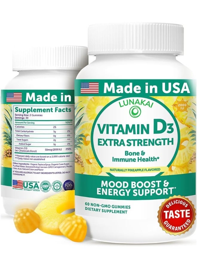 LUNAKAI Vitamin D3 Gummies Extra Strength 60 Count for Adults - Image 1