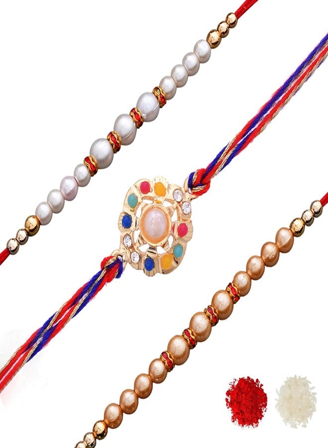 VOYLLA Set of 3 Pearl Beads Studded Thread Rakhi - Image 1