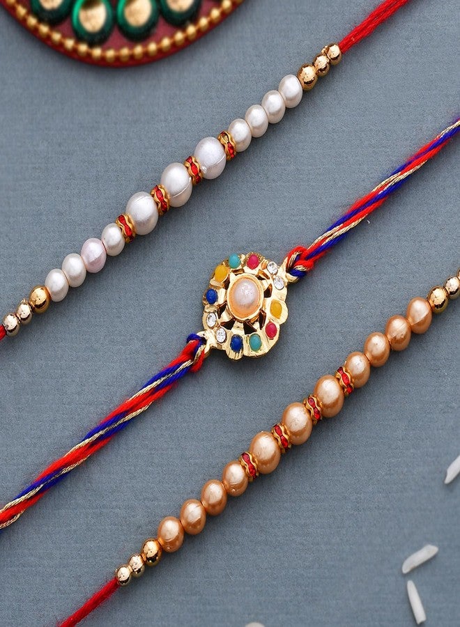 VOYLLA Set of 3 Pearl Beads Studded Thread Rakhi - Image 3