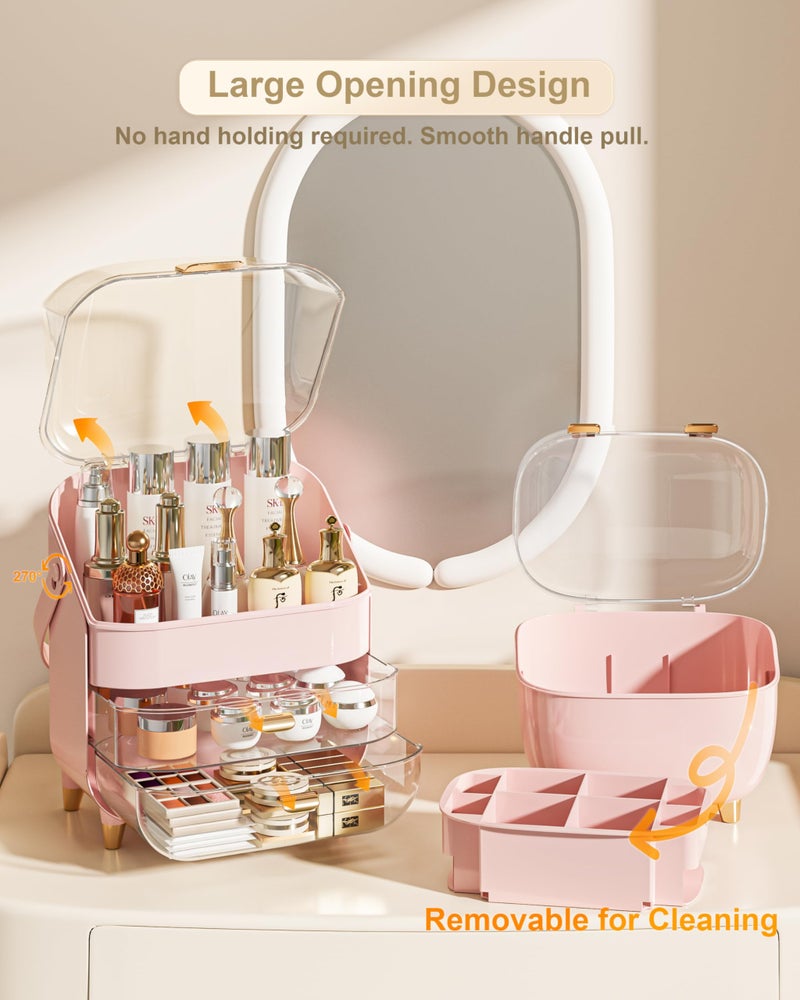 ANYLADY Makeup Organizer  Skincare Holder Bathroom Counter Organizer  Storage Box Cosmetic Display Cases  Teen Girl Gifts Trendy Stuff Make up Organizers for Vanity  Dresser  Countertop (Pink)  - Image 3